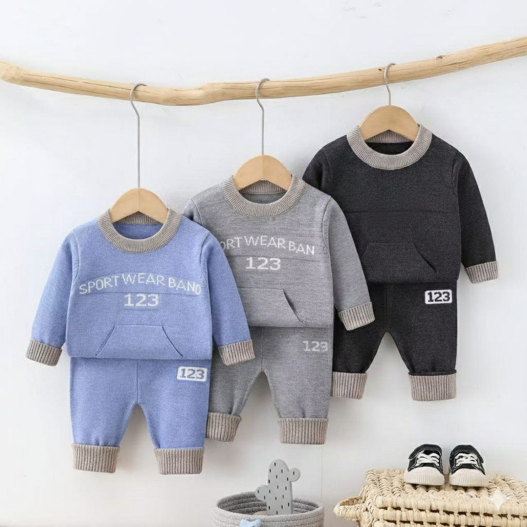 Knitted Jersey Pullover Sweater Top and Footie Pant 3pcs Set Sport weather band 1 Knitted Jersey Pullover Sweater Top and Footie Pant 3pcs Set Sport wear band