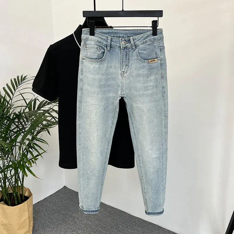 Jeans Men's Trendy Brand Light-colored Fashion Youth Casual Pants Cowboy Simple Ruffian Handsome Slim-fitting Skinny Jeans Men 1 Jeans Men's Trendy Brand Light-colored Fashion Youth Casual Pants Cowboy Simple Ruffian Handsome Slim-fitting Skinny Jeans Men