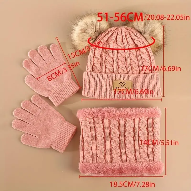 Toddler Kids Pom Pom Decor Beanie & Infinity Scarf & Gloves Boys Girls Winter Warm Suit 3 Toddler Kids Pom Pom Decor Beanie & Infinity Scarf & Gloves Boys Girls Winter Warm Suit - Image 3