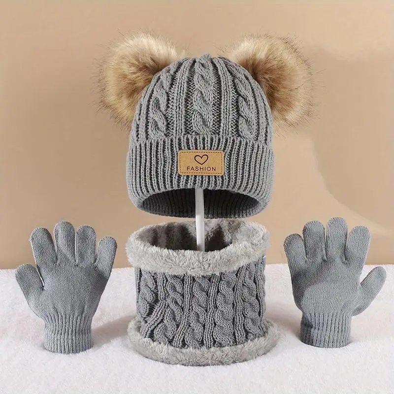Toddler Kids Pom Pom Decor Beanie & Infinity Scarf & Gloves Boys Girls Winter Warm Suit 9 Toddler Kids Pom Pom Decor Beanie & Infinity Scarf & Gloves Boys Girls Winter Warm Suit - Image 9