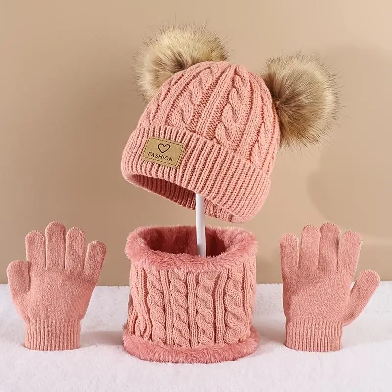 Toddler Kids Pom Pom Decor Beanie & Infinity Scarf & Gloves Boys Girls Winter Warm Suit 2 Toddler Kids Pom Pom Decor Beanie & Infinity Scarf & Gloves Boys Girls Winter Warm Suit - Image 2