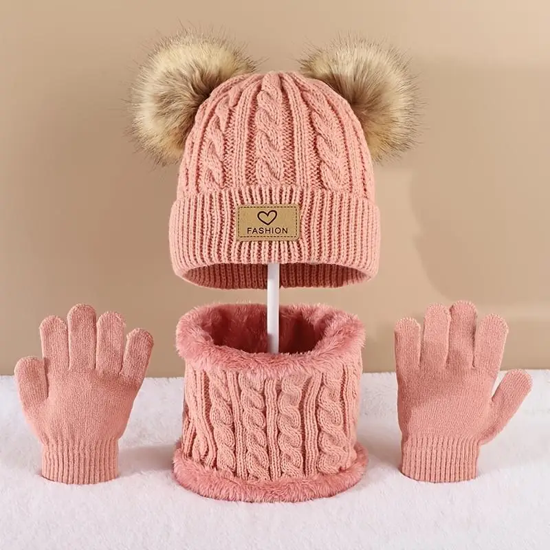 Toddler Kids Pom Pom Decor Beanie & Infinity Scarf & Gloves Boys Girls Winter Warm Suit 1 Toddler Kids Pom Pom Decor Beanie & Infinity Scarf & Gloves Boys Girls Winter Warm Suit