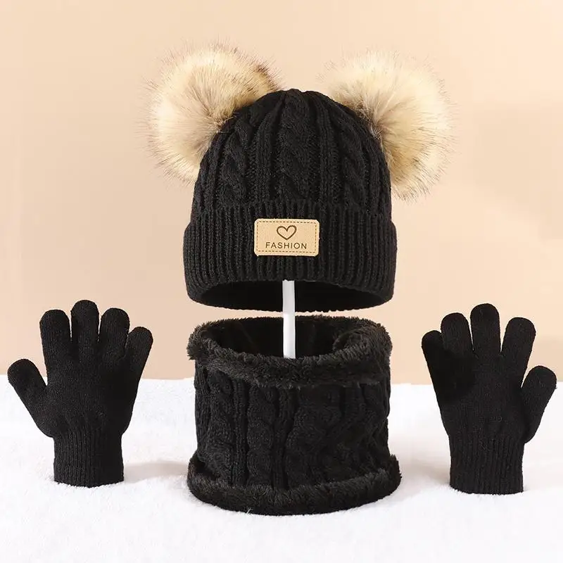 Toddler Kids Pom Pom Decor Beanie & Infinity Scarf & Gloves Boys Girls Winter Warm Suit 4 Toddler Kids Pom Pom Decor Beanie & Infinity Scarf & Gloves Boys Girls Winter Warm Suit - Image 4